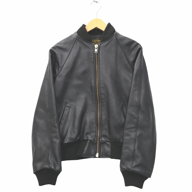 バンソン VANSON TJ TEAM JACKET レザー チームジャケット ブルゾン 34 BLACK ブラック メンズ拍卖