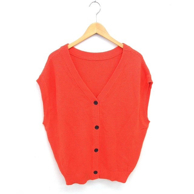 グローバルワーク GLOBAL WORK ベスト ニット 前開き 無地 シンプル F オレンジ /TT拍卖