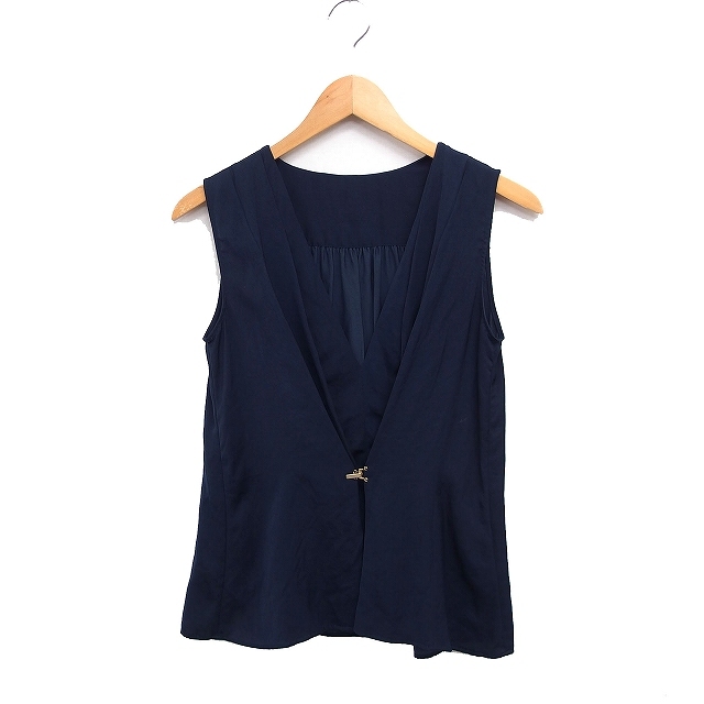 ロペ ROPE ノースリーブ ブラウス Vネック タック ホック 無地 38 ネイビー 紺 /FT19 レディース拍卖