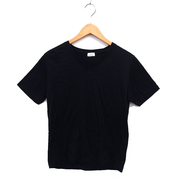 エディフィス EDIFICE Vネック Tシャツ コットン 綿 無地 ストレッチ 半袖 46 黒 ブラック /NT3 メンズ拍卖