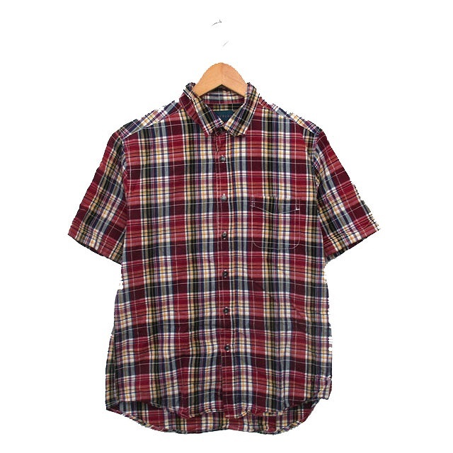 レイジブルー RAGEBLUE シャツ 半袖 胸ポケット コットン チェック L レッド 赤 /KT33 メンズ拍卖
