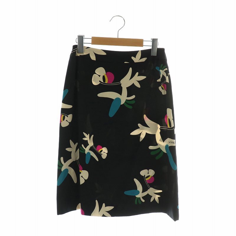 シャネル CHANEL タイトスカート 絹 シルク ひざ丈 ロゴ 総柄 ジップフライ 40 M 黒 ブラック P15393V08612 /XZ ■GY18 レディース拍卖