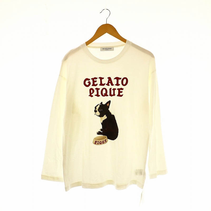 未使用品 ジェラートピケオム GELATO PIQUE HOMME 23AW フレンチブルドッグロングTシャツ カットソー 長袖 M オフホワイト メンズ拍卖