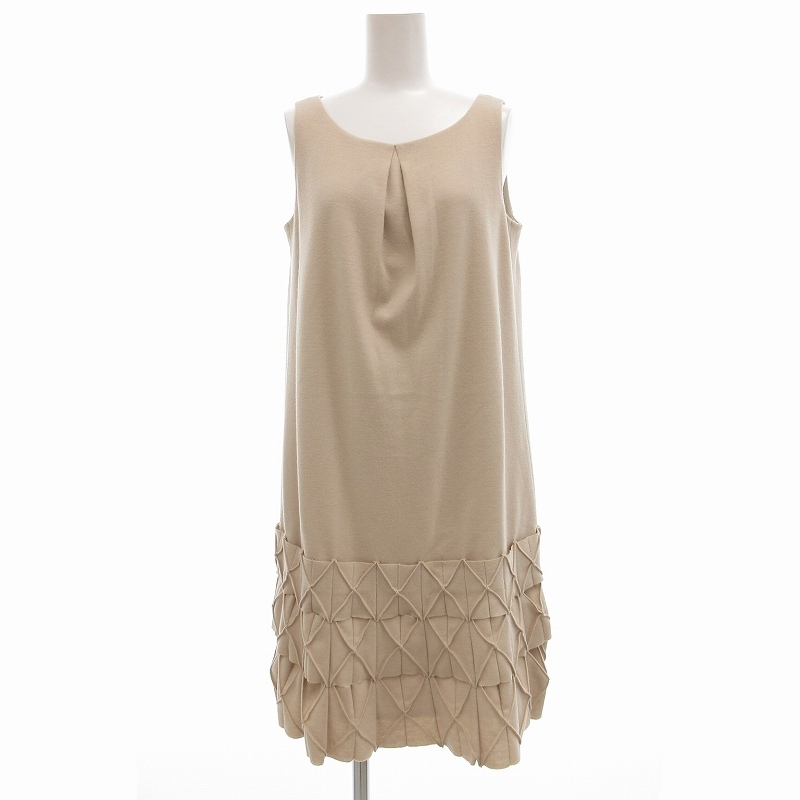 シビラ SYBILLA ワンピース 裾プリーツ ひざ丈 M ベージュ /UO レディース拍卖