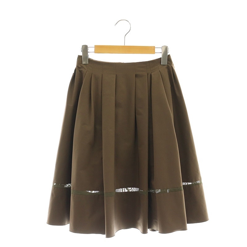 フォクシーニューヨーク FOXEY NEW YORK 25451 フレアタックスカート 膝丈 38 ブラウン /ES ■OS レディース拍卖