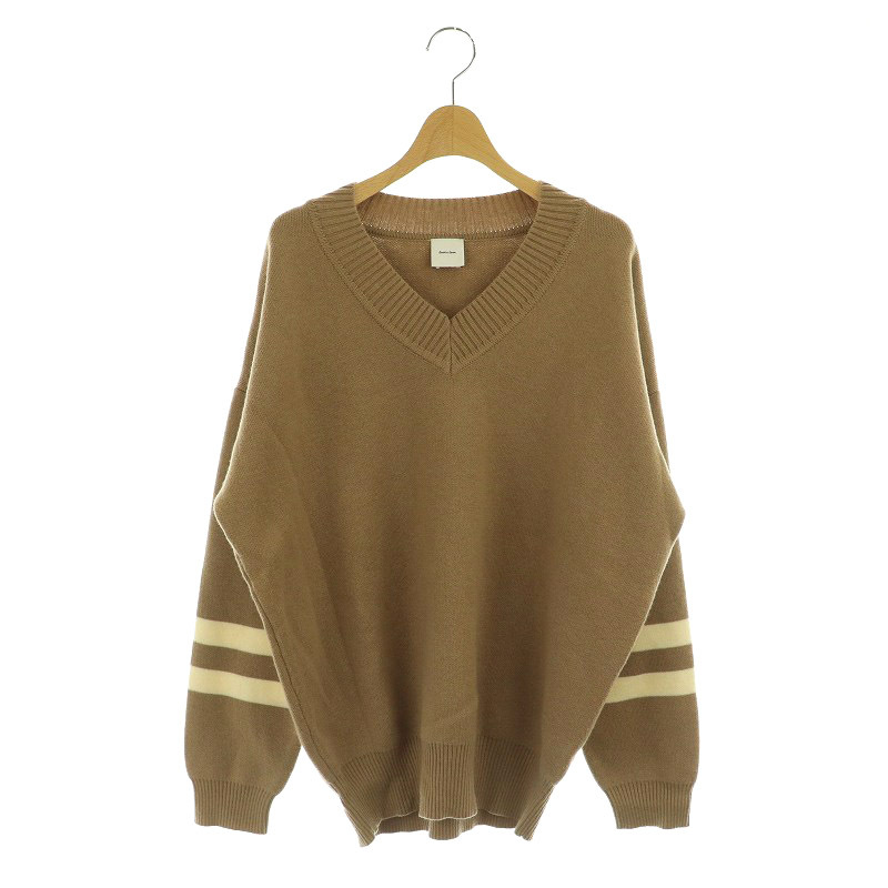 スピック&スパン Spick&Span 19AW ラインVプルオーバー2 ニット セーター 長袖 F ブラウン /MY ■OS レディース拍卖