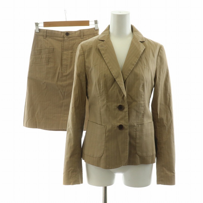 ポールスミス PAUL SMITH セットアップ 2点セット 上下 台形スカート テーラードジャケット ストライプ シングル 38 ベージュ拍卖
