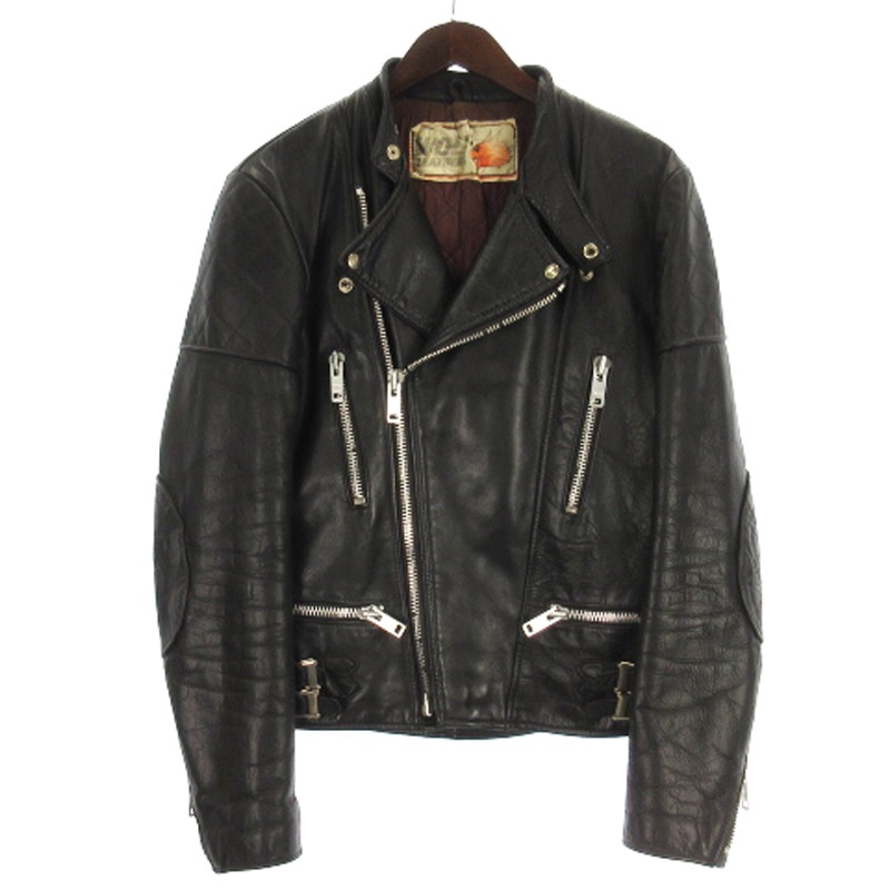 ウルフレザー WOLF LEATHERS ダブルライダース ジャケット エルボーパッチ レザー ブラック メンズ拍卖