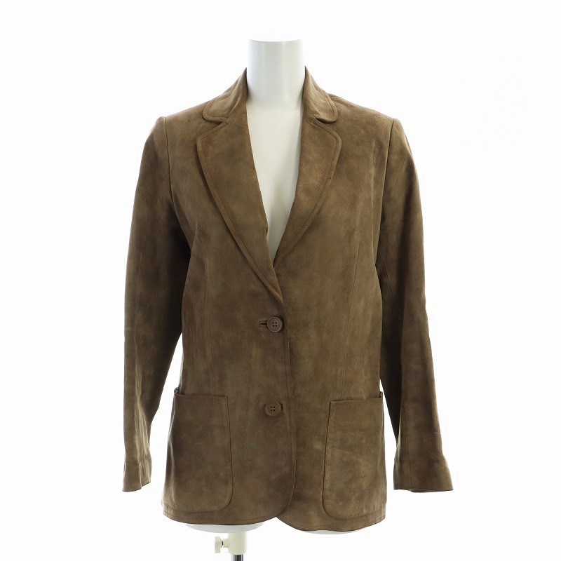 グッチ GUCCI ヴィンテージ スエード レザー テーラードジャケット 牛革 ロゴ シングル 総裏地 40 M 茶 ブラウン レディース拍卖