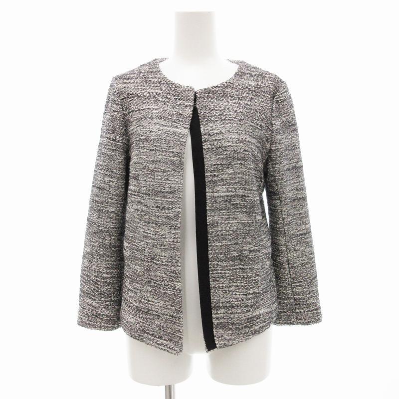 ユナイテッドアローズ UNITED ARROWS ラメニットツイードジャケット ノーカラー 38 グレー 3522-262-0769 /JS ■GY レディース拍卖