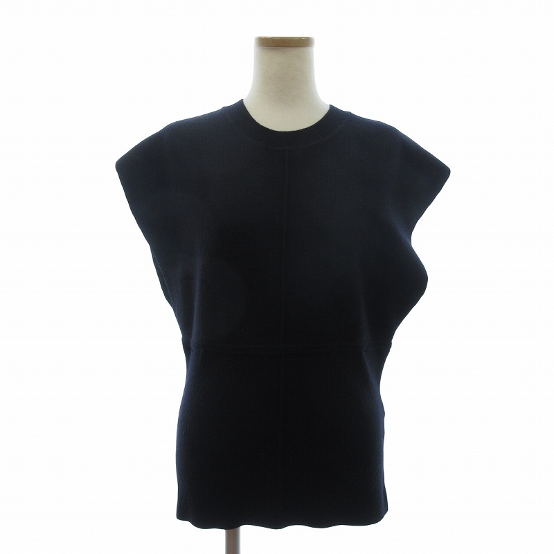 3.1 フィリップリム 3.1 phillip lim ニットカットソー ノースリーブ クルーネック 無地 ウール混 ダークネイビー L レディース拍卖