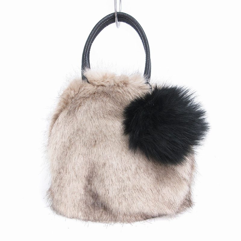 レリアン Leilian ハンドバッグ フェイクファー ポンポン付き ベージュ レディース拍卖