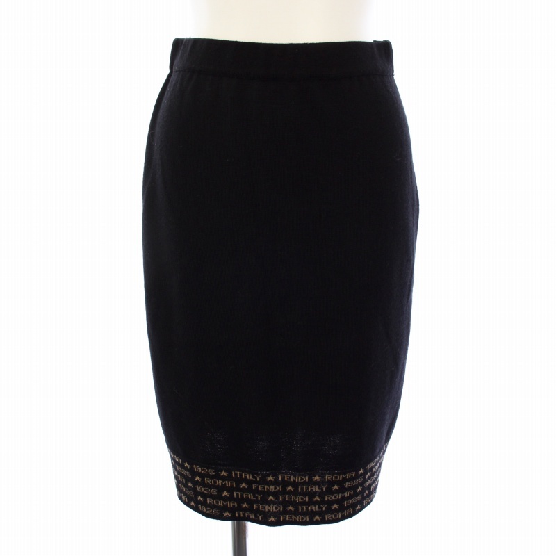 フェンディ FENDI ニットスカート ウール イージー ひざ丈 40 黒 /TK ■MT ■GY19 レディース拍卖