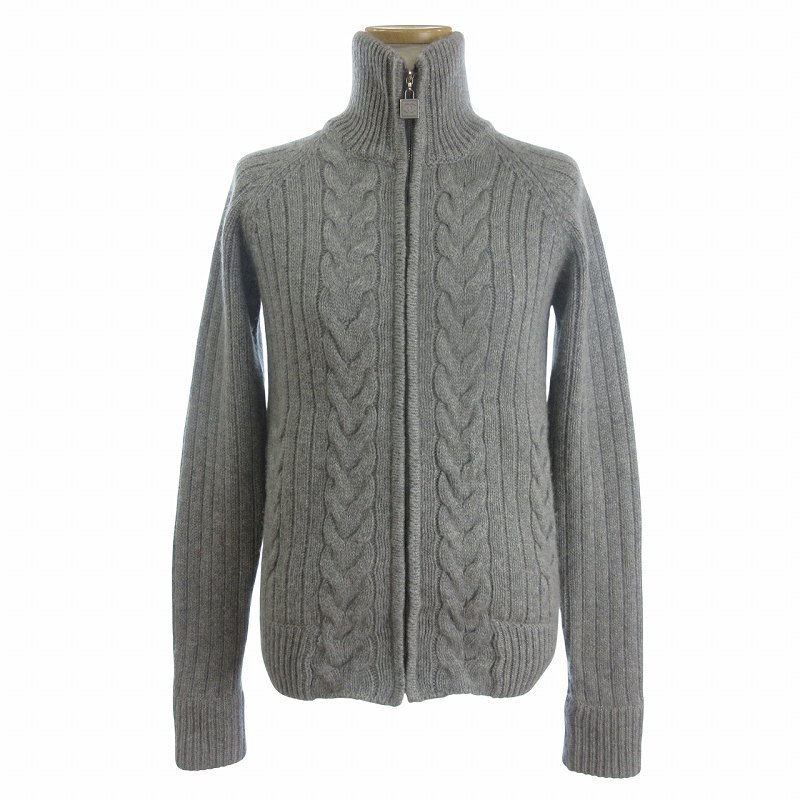 シャネル CHANEL 美品 05AW ニットジャケット ケーブル カシミヤ ジップアップ P26503V01995 グレー 38 レディース拍卖