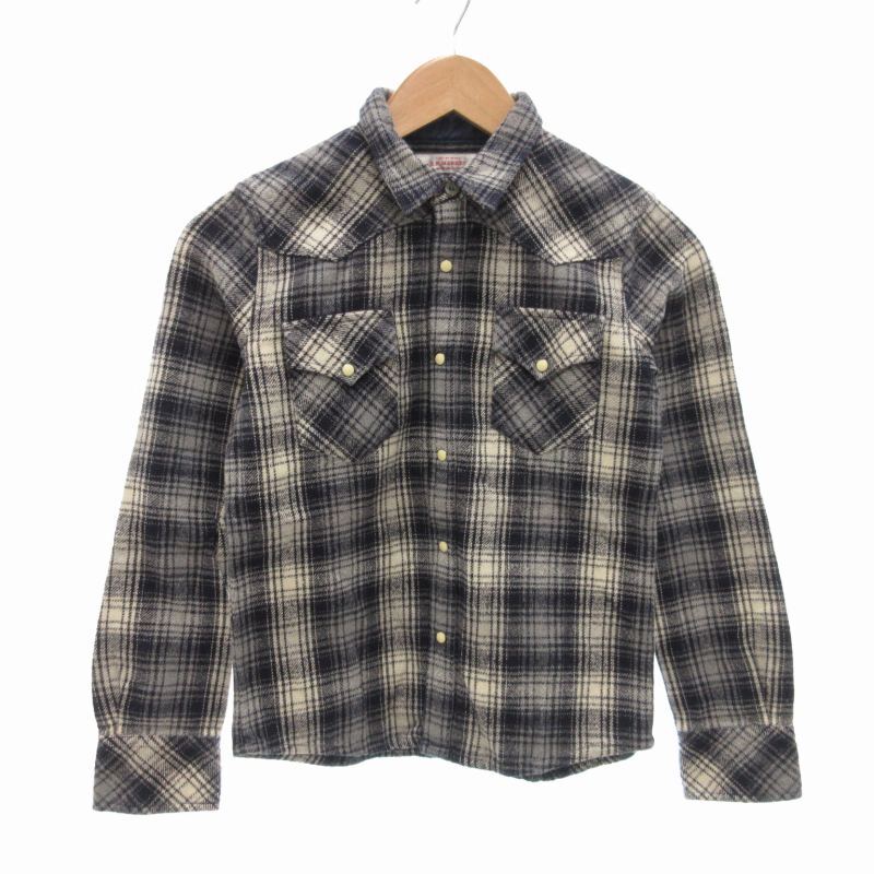 ハリウッドランチマーケット HOLLYWOOD RANCH MARKET ウェスタン フランネルシャツ 長袖 1 グレー 紺 ネイビー /TZ レディース拍卖