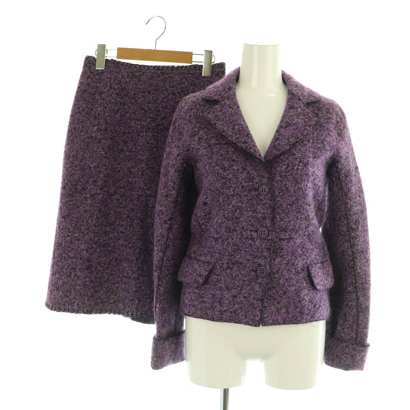 エルマンノ シェルヴィーノ Ermanno Scervino スーツ セットアップ上下 ジャケット 3B ロングスカート タイト 40 42 パープル拍卖