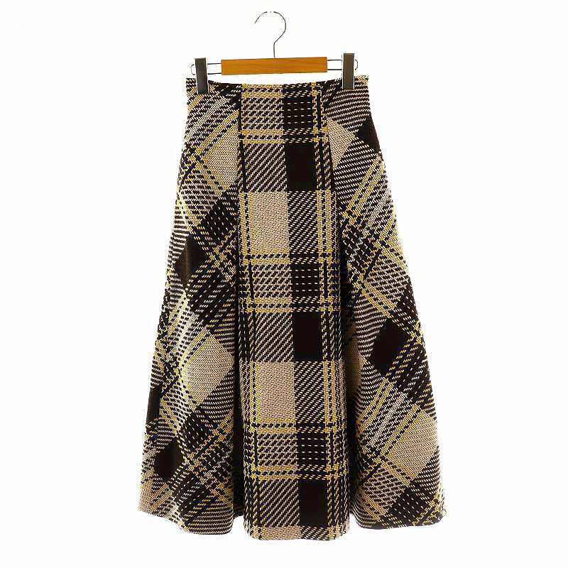 スナイデル SNIDEL 22AW ロービングチェックスカート フレアスカート ニット 0 ベージュ ダークブラウン 黄色 /ES ■OS レディース拍卖