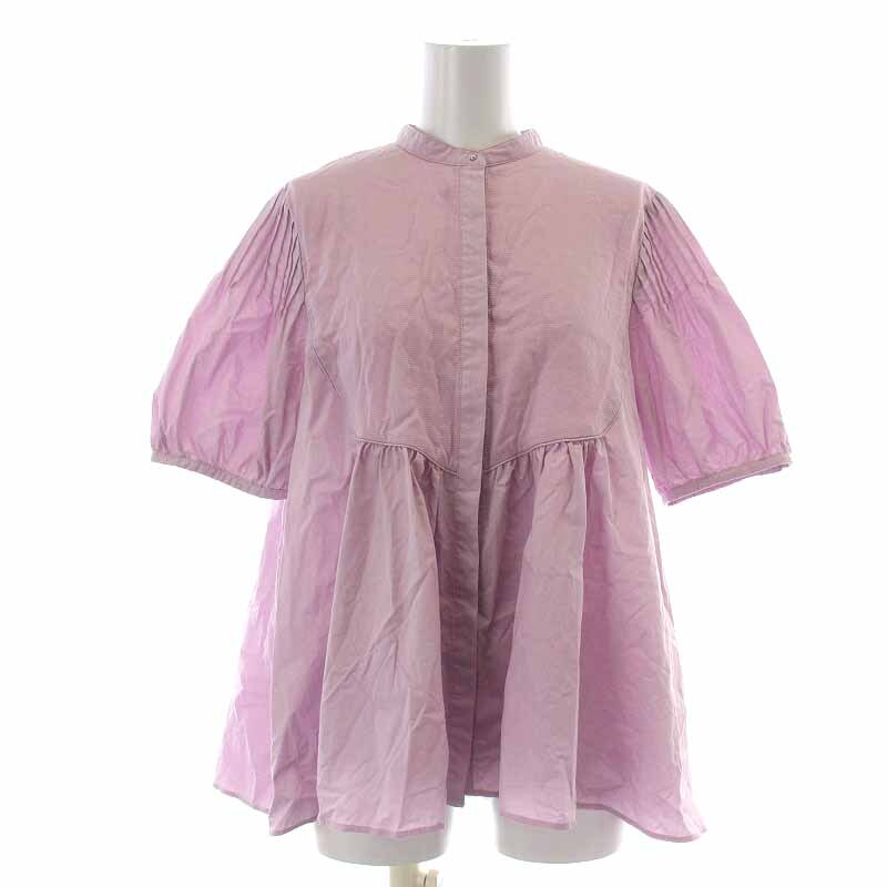 ユナイテッドアローズ 24SS EMBOS ピンタックショートスリーブブラウス シャツ 半袖 パフスリーブ バンドカラー F ラベンダー拍卖