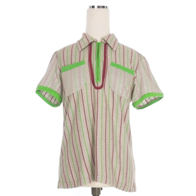 ズッカ zucca ストライプ ハーフジップシャツ ブラウス 半袖 M マルチカラー ZU-JM161 レディース拍卖