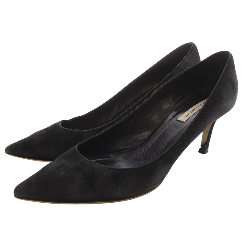 ファビオルスコーニ FABIO RUSCONI ポインテッドトゥ パンプス ピンヒール 37.5 24.5cm 黒 ブラック /SR11 レディース拍卖