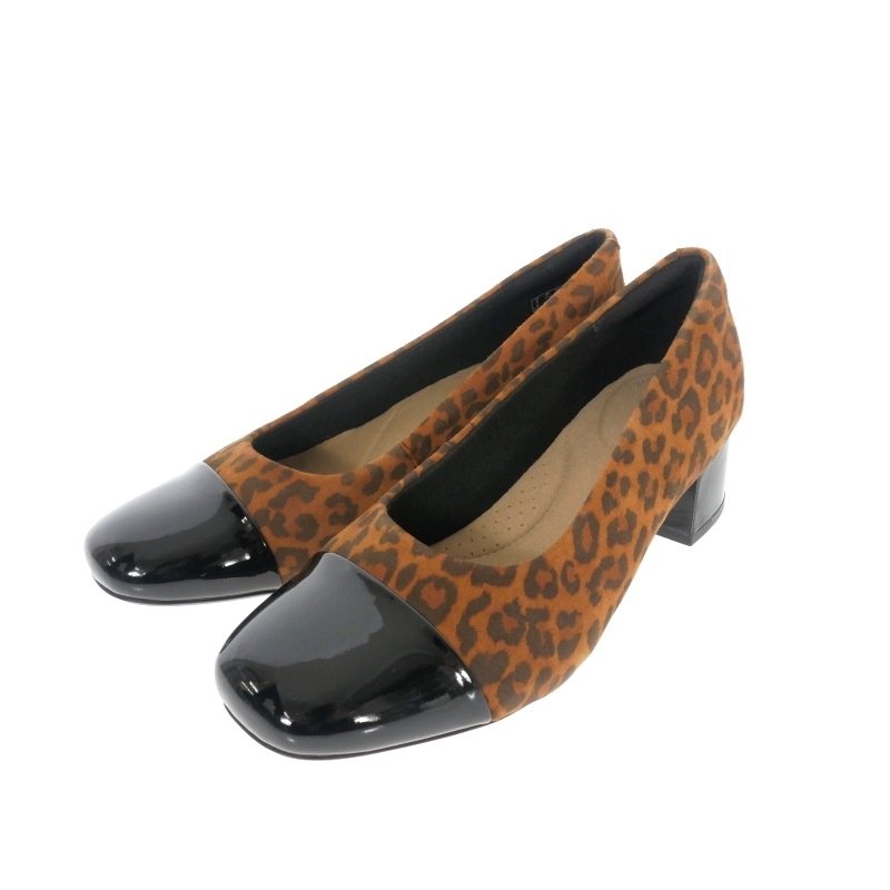 未使用品 クラークス clarks Marilyn Sara マリリンサラ レオパードプリント パンプス 靴 UK5.5 24cm ブラック ブラウン 黒 茶 レディース拍卖