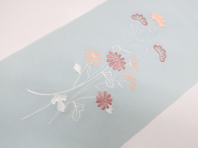 《古美術京松》【着物】和装小物 半衿 刺繍 松菊模様 未使用品 r6w-566拍卖