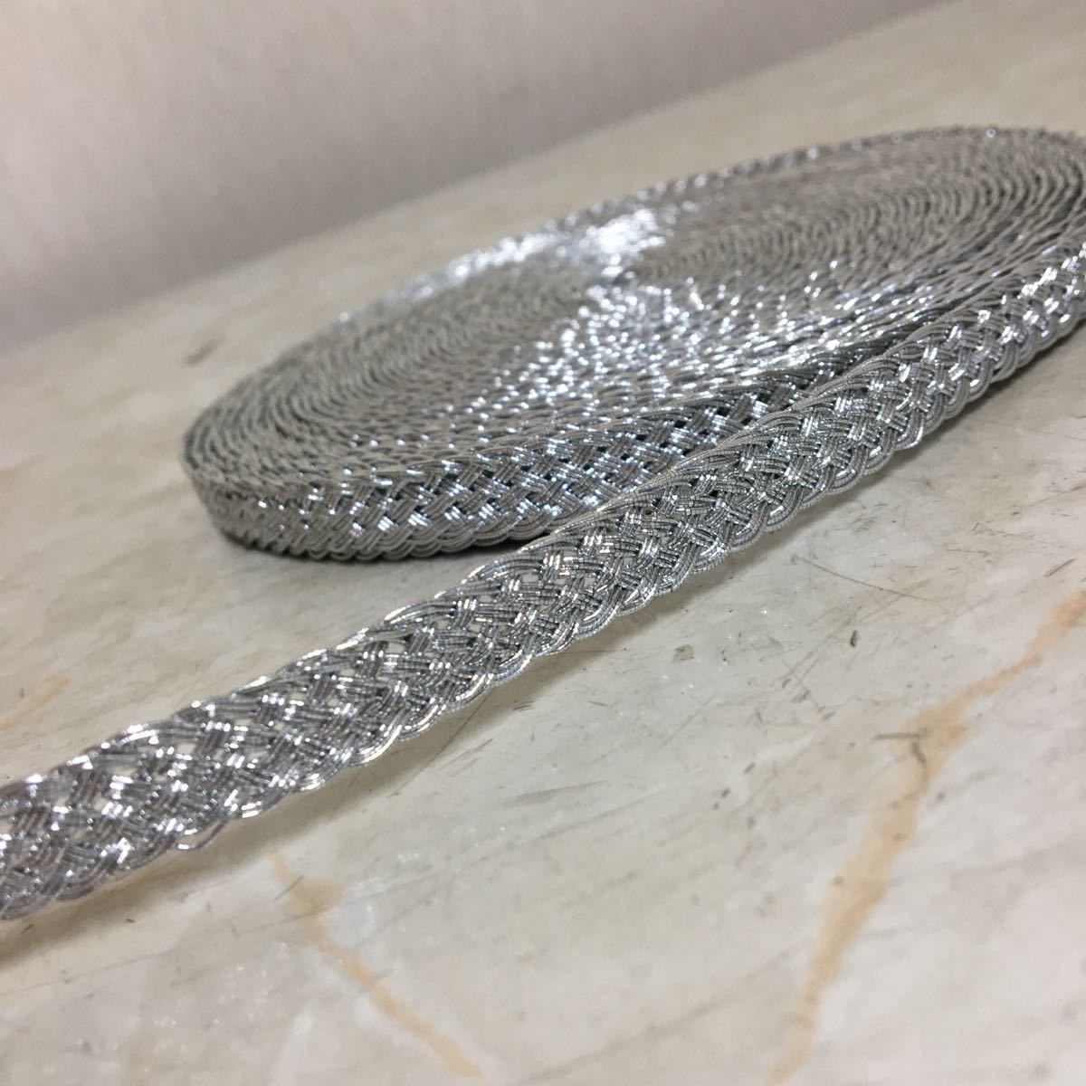 ■9mm ナイロンメタリック組紐テープ 10m巻 シルバー 編み物 手芸 バッグ ハンドメイド 材料 素材 SLM-702■拍卖