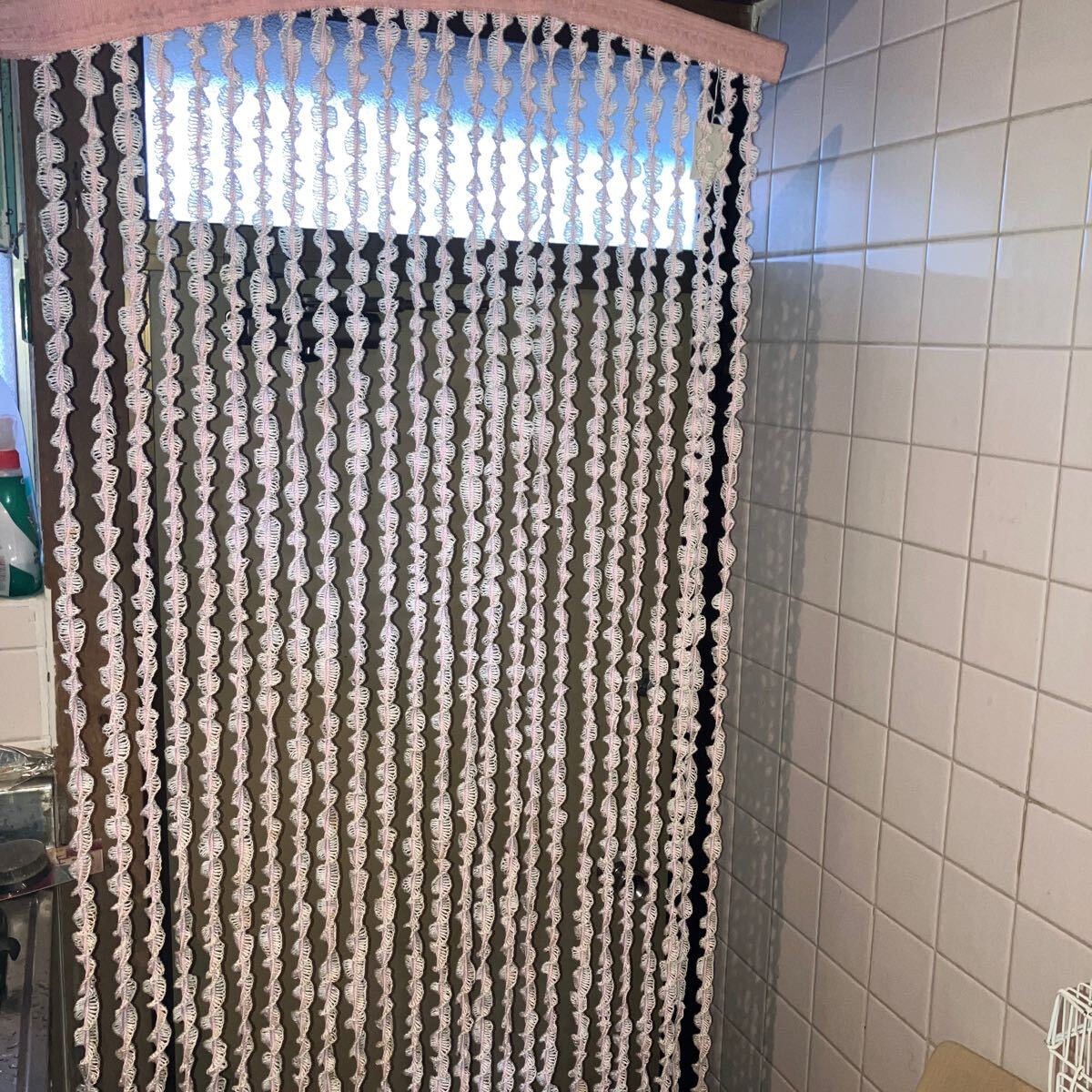 レトロ インテリア ピンク 毛糸 オシャレ のれん 糸入りビニールカーテン 送料込み拍卖