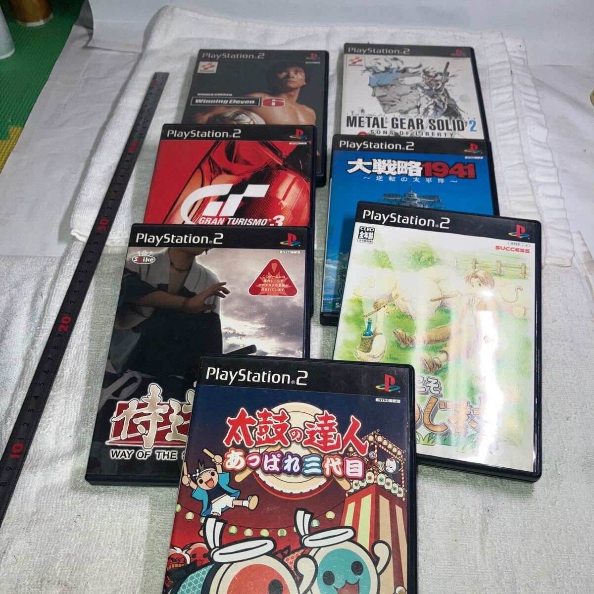 PS2 ソフトひつじ村/侍道2/太鼓の達人/ワールドサッカー/大戦略1941/メタルギアソリッド2 /グランツーリスモ3/動作未確認/送料込み/現状扱拍卖
