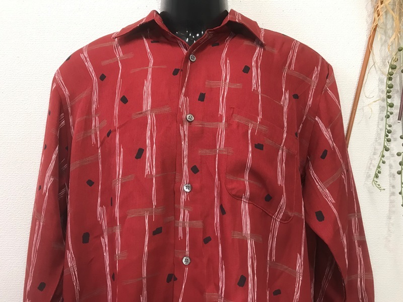 3635 メンズ 【 CLAUDIO VALENTINO PARIS 】日本製 柄入りシャツ サイズ:M 色:レッド柄拍卖