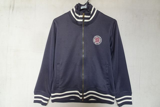 CONVERSE/コンバース/ジャケット/アウター/ジャージ素材/前立部分二重/前ジップアップ/白ライン入リブ/くすみ紺/Lサイズ(3/26R7)拍卖