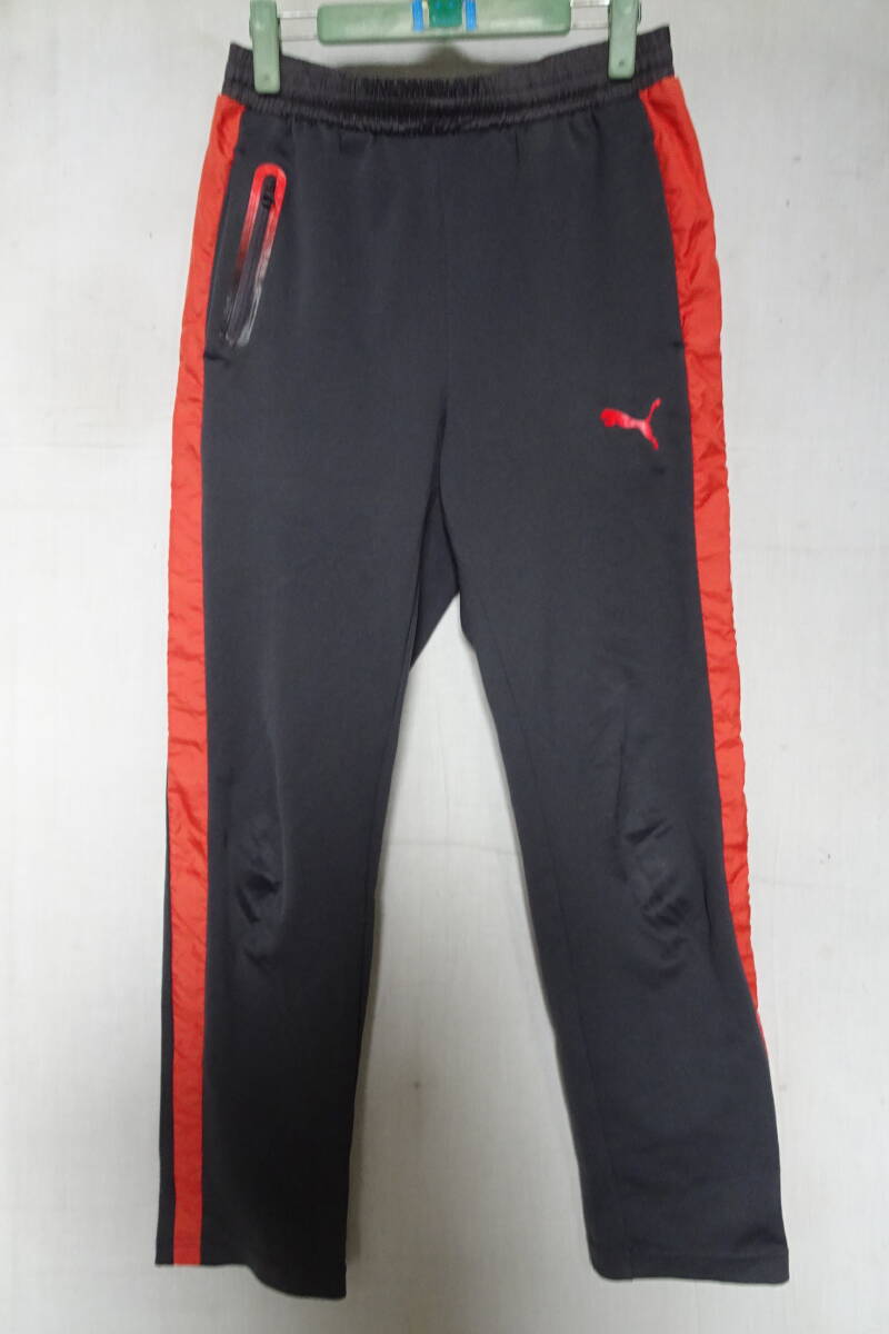PUMA/プーマ/トラック長パンツ/ジャージ素材/脇朱色切替配色/ファスナー付ポケット/スポーツ/チャコールグレー(3/28R7)拍卖