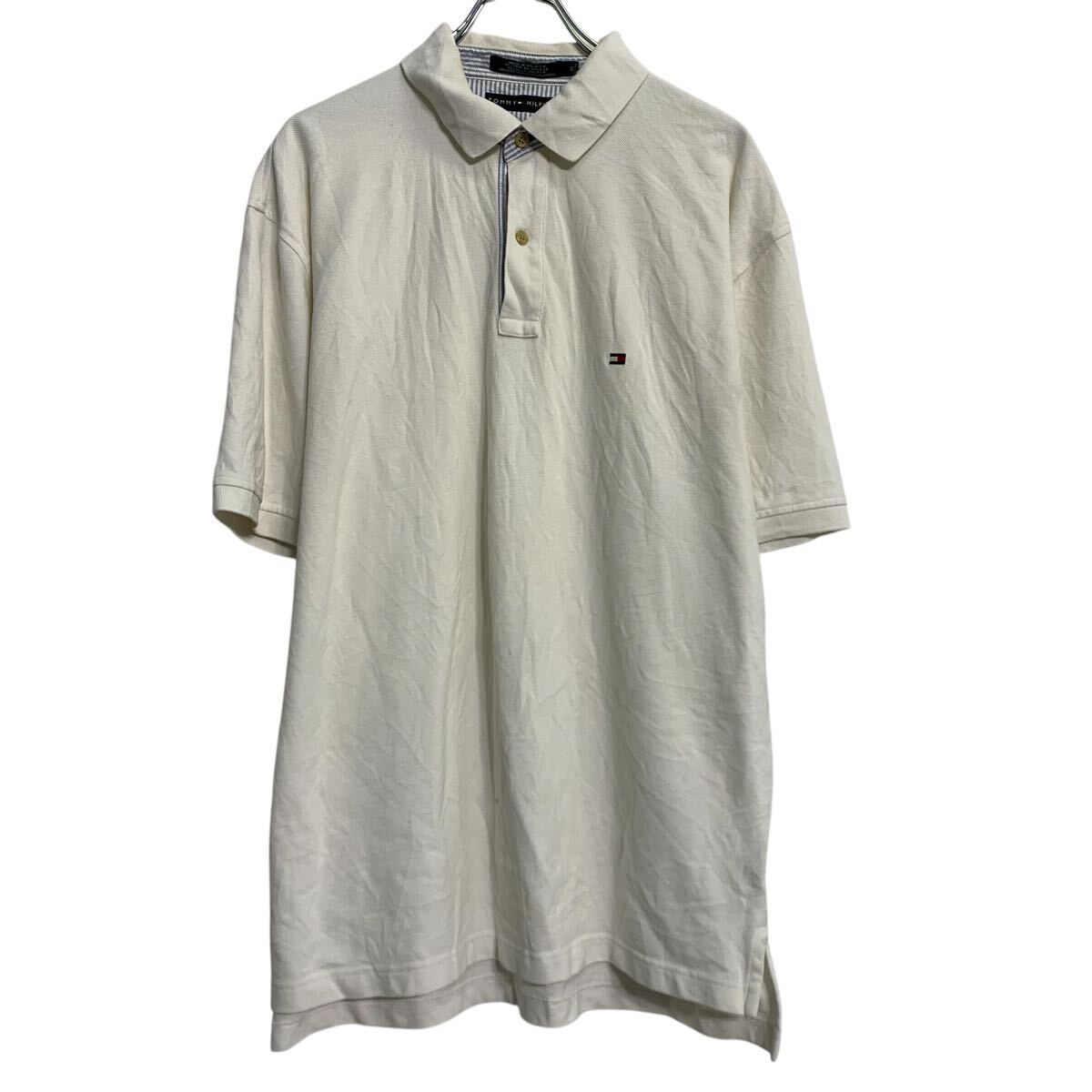 TOMMY HILFIGER 半袖 ポロシャツ XL ホワイト トミーヒルフィガー ハーフボタン ビッグサイズ ロゴ 刺繍 古着卸 アメリカ仕入 a703-5640拍卖