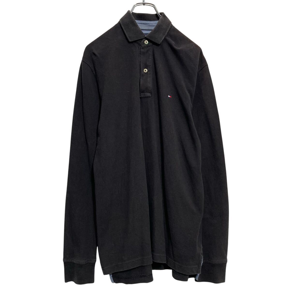 TOMMY HILFIGER 長袖 ロゴポロシャツ トミーフィルフィガー S ブラック ボタン 古着卸 アメリカ仕入 a703-5746拍卖
