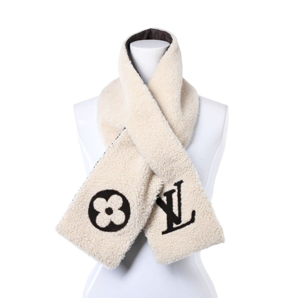 美品 LOUIS VUITTON LVロゴ ムートン シアリング エシャルプSKI マフラー ONE SIZE ベージュ ルイヴィトン KL4B2S2H68拍卖