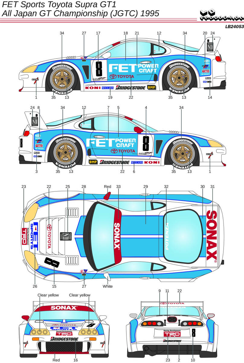 1/24サイズ LB PRODUCTION 製シルクスクリーンデカール TOYOTA SUPRA GT1 FET Sport JGTC 1995拍卖