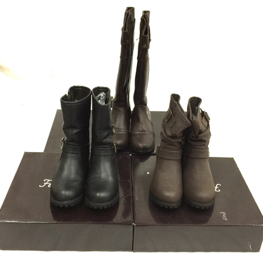 フェリシア フェリーチェ サイズ M レザー ショート ベルト付 ブーツ ブラック系 等 レディース 計3点 QG035-31拍卖
