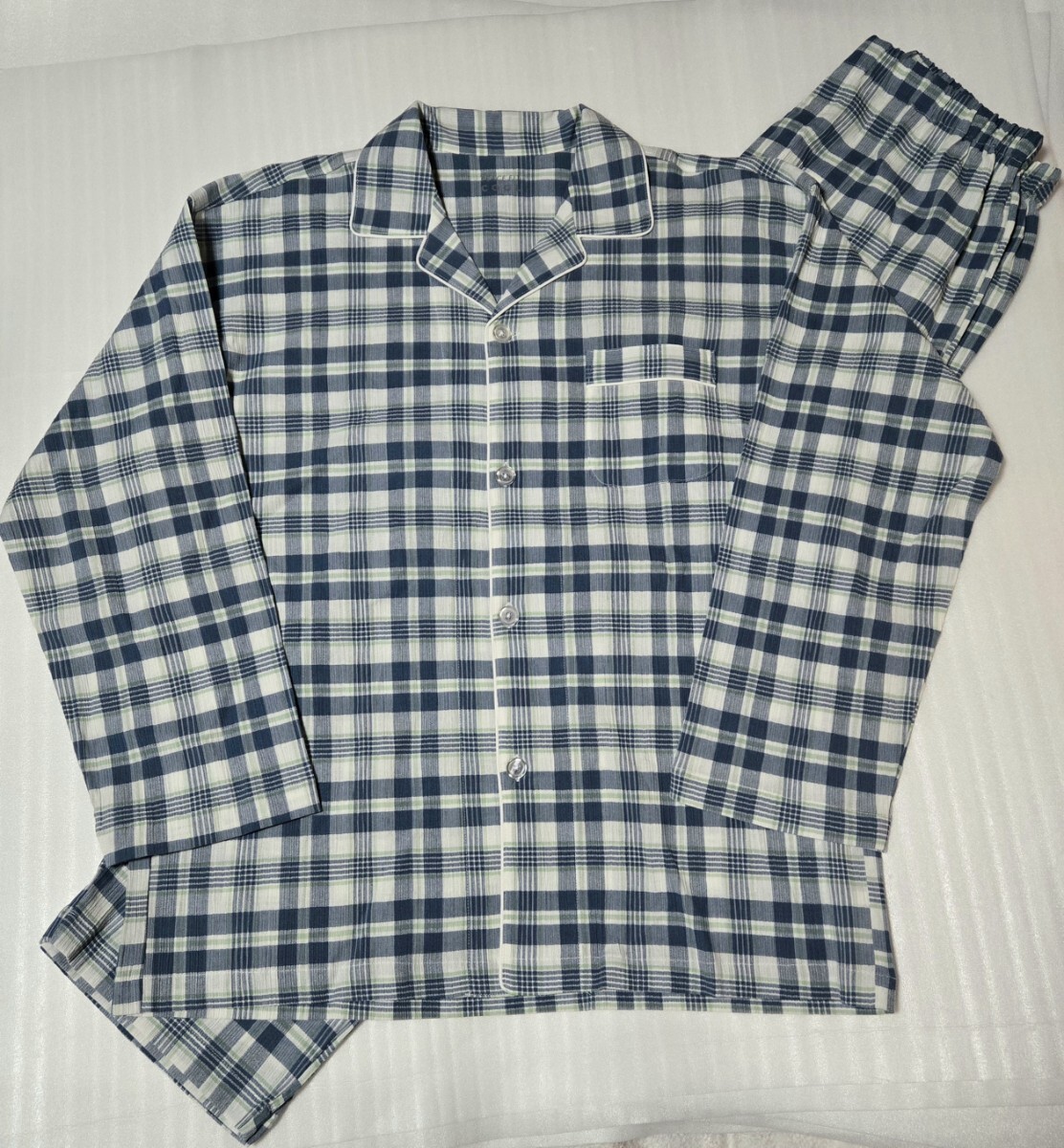 楊柳 長袖 パジャマ 2XLサイズ 新品未使用 ズボン前開き LL XL 2L チェック グリーン拍卖