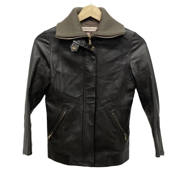 ドレステリア DRESSTERIOR ライダースジャケット サイズ36 S - ダークブラウン×カーキ レディース 長袖/レザー/ジップアップ/秋/冬 美品拍卖