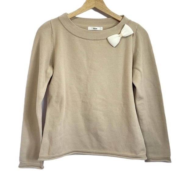 ルネ Rene 長袖セーター/ニット サイズ38 M - ベージュ×白 レディース リボン 美品 トップス拍卖