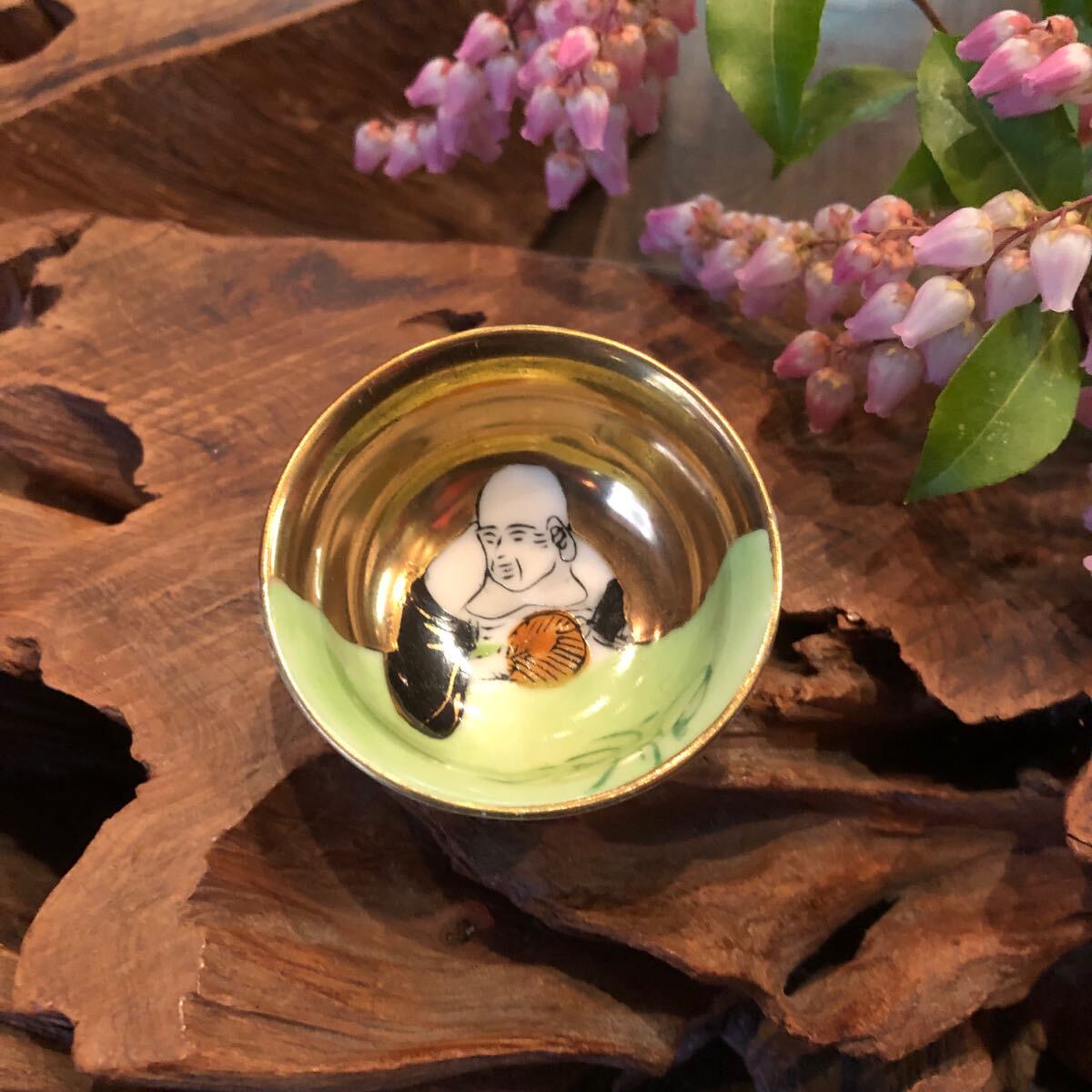 九谷焼 金彩 布袋 猪口★盃 杯 酒器 晩酌 吉祥 縁起 福寿 招福 古民家 禅僧 ぐい呑 粋 レトロ 風雅 膳 伝統 数奇 傾奇者 和食 伝統工芸拍卖