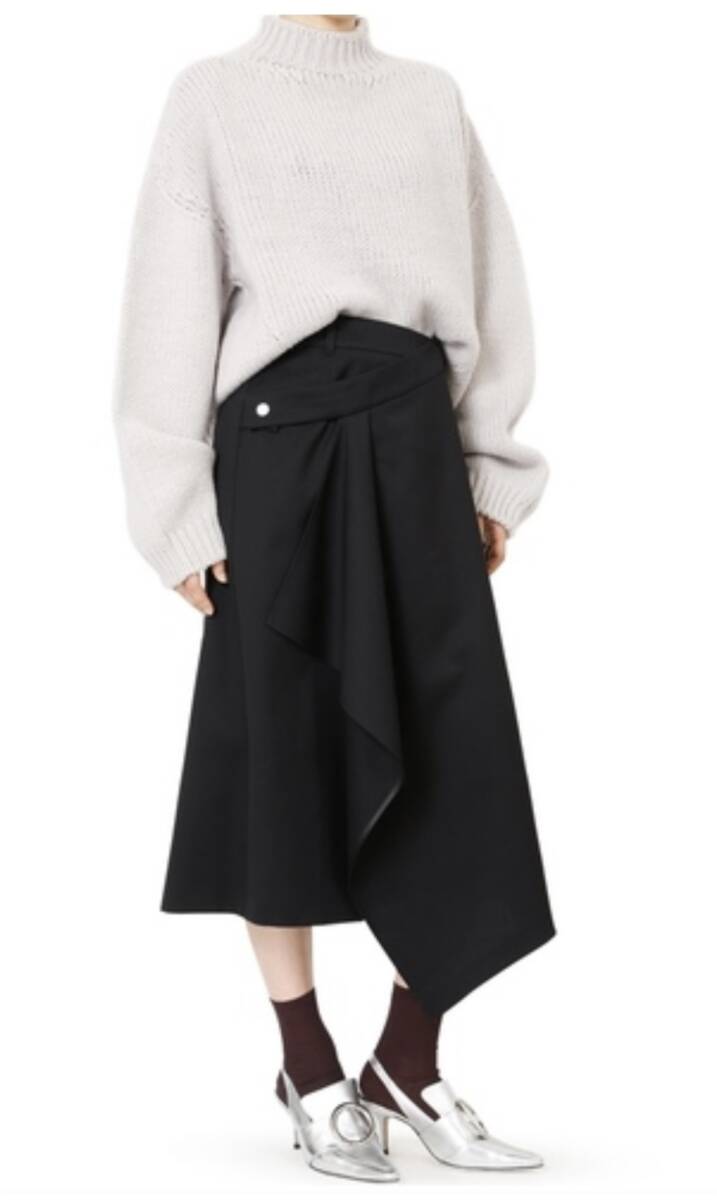 F480 美品 LE CIEL BLEU ルシェルブルー ラップスカート フレアースカート 黒 ブラック SIZE36 Sサイズ レディース拍卖