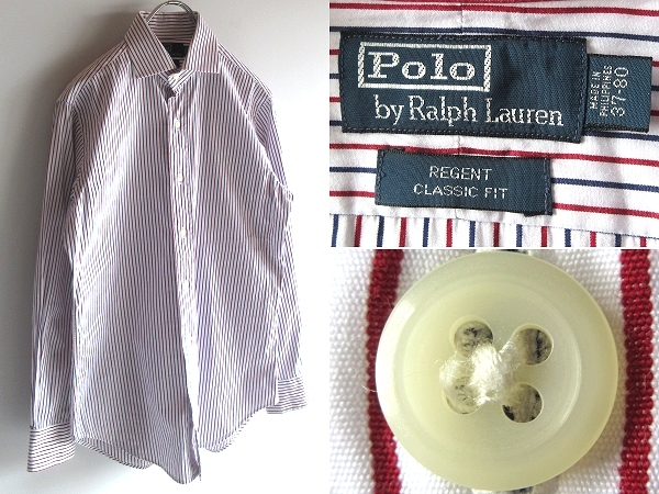 希少 00sビンテージ Polo by Ralph Lauren ラルフローレン REGENT CLASSIC FIT ホリゾンタルカラー ストライプシャツ ドレスシャツ 37-80拍卖