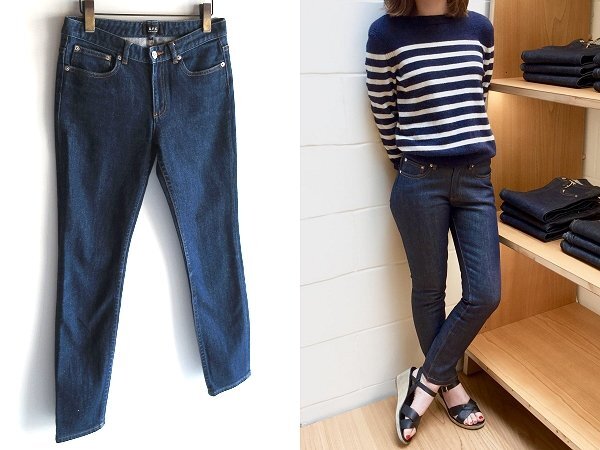 A.P.C. JEAN MOULANT アーペーセー ロゴ釦 ストレッチ スリムテーパード スキニー デニムパンツ W27 インディゴ 濃紺拍卖