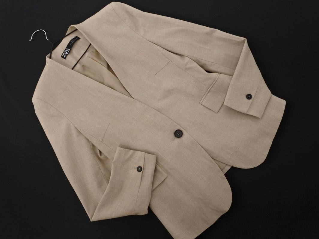 ZARA ザラ ノーカラー ジャケット size36/ベージュ ◇■ ☆ fcc4 レディース拍卖