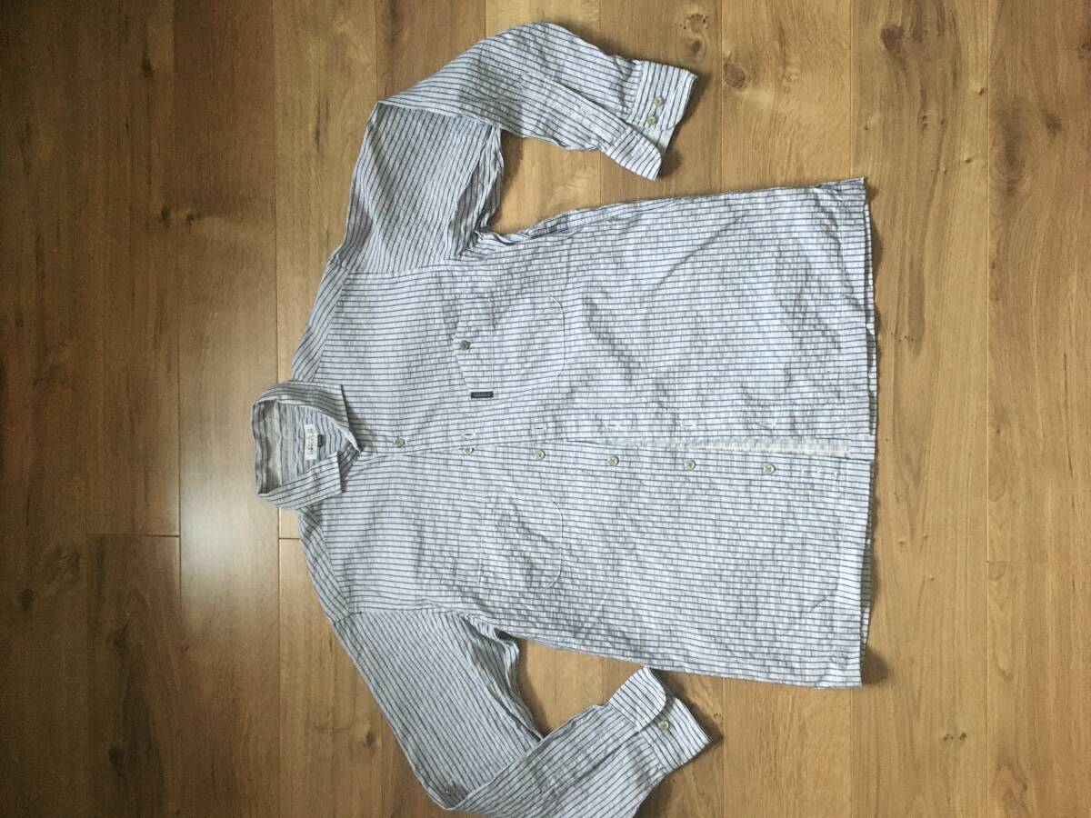 SIMPLE LIFE ロールアップ カジュアルシャツ Lサイズ 美品 グレーストライプ系拍卖