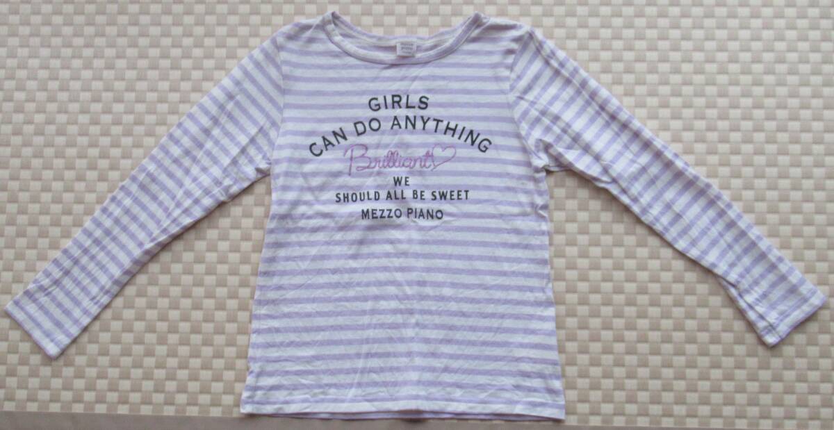 美品 メゾピアノジュニア S 140サイズ 紫 ボーダー ロンT カットソー 長袖 キラキラハート 子供服 キッズ 女の子 可愛い拍卖