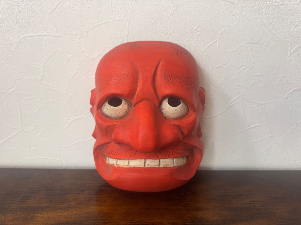 能面 武悪 木彫 彩色 神楽面 狂言面 小面 舞楽 能楽 赤武悪 古美術 日本美術 お面 木製 鬼拍卖
