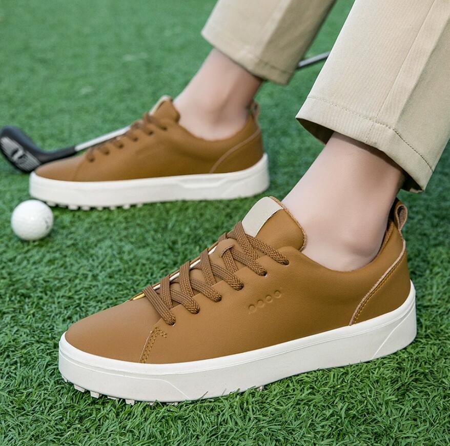 新作強力推薦ゴルフシューズ 牛革 メンズ スニーカー 運動靴 スポーツシューズ 男女兼用ウォーキングシューズ 超軽量快適 ブラウン 27.0cm拍卖