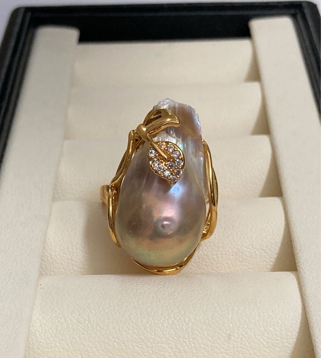 天然バロック真珠 フリーサイズ 調整可能 パールリング ゴールド ゴールドピンク 18-28mm拍卖